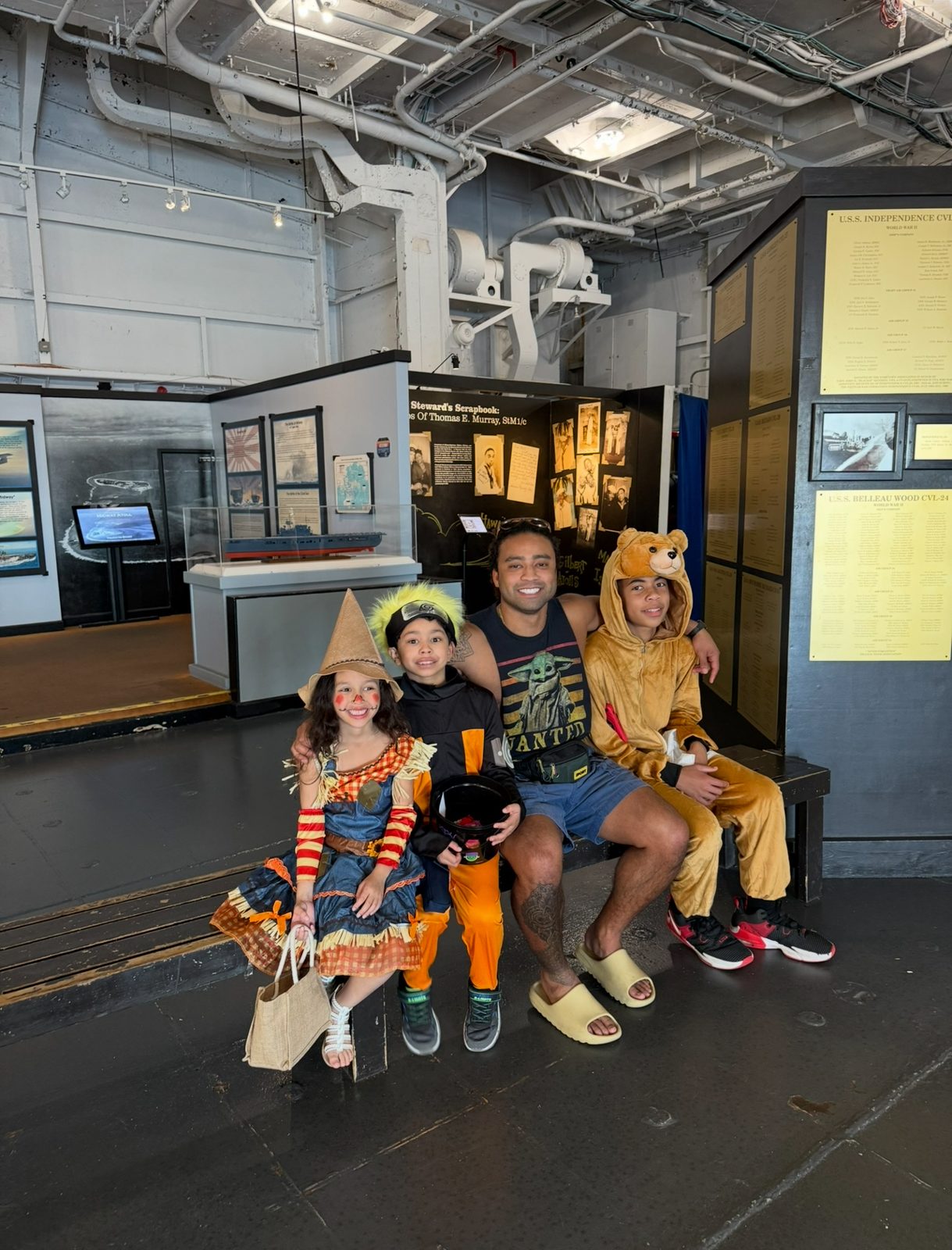 Om Jimmy in costume with his nephews and niece during a family celebration