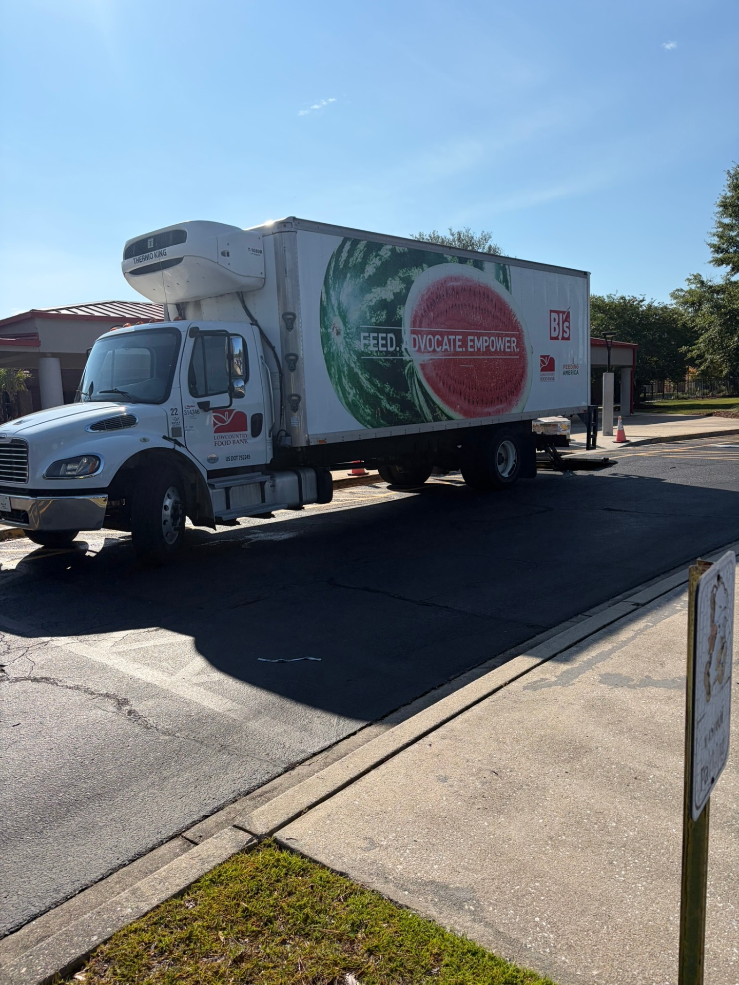 Lowcountry Food Bank delivery truck at a community food distribution location.